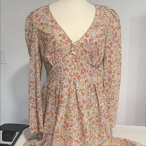 Monki Multicolor Floral Midi Length Dress  with Front Button detail and slit NWT